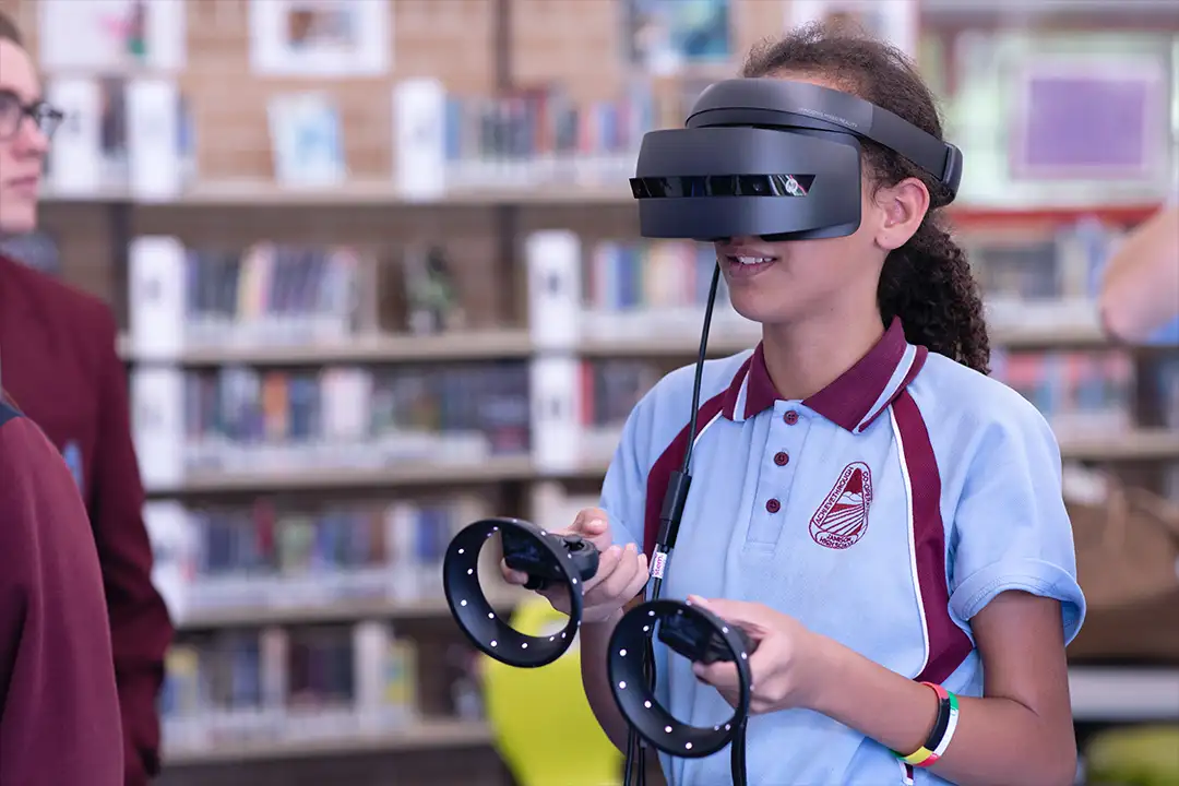 Kid Wearing Vr Goggles At School