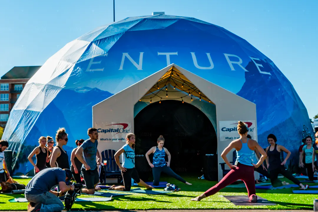 Capital One Dome Exterior Yoga Group Outside Dome 2