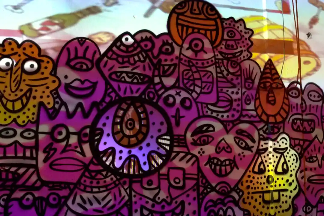 Picnic In The Alley Ferguson Las Vegas Art District Event Wall Projection Faces Close Up 1
