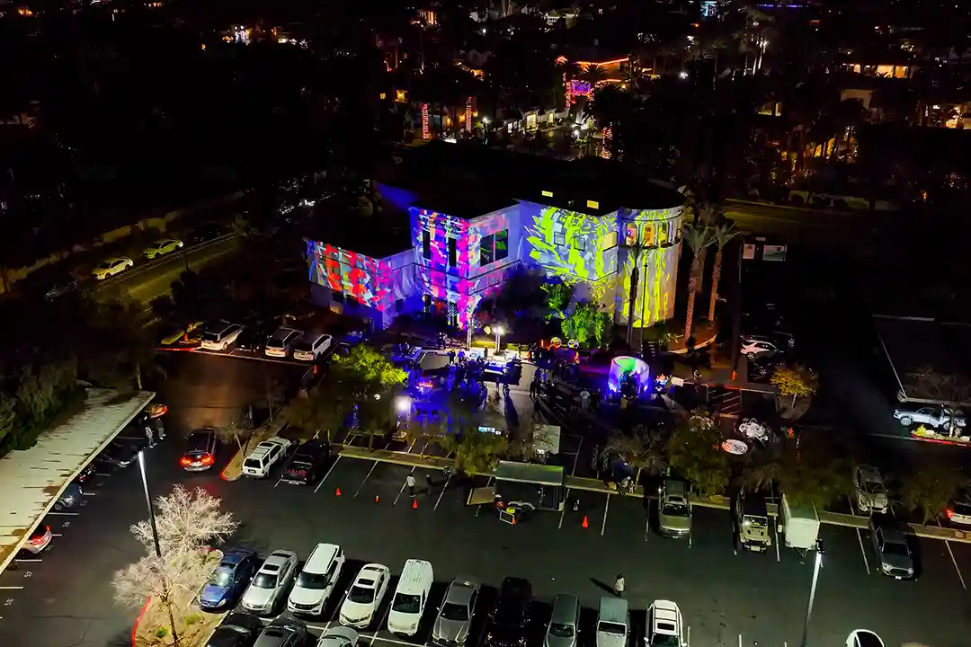 Synagogue Chabad Chanukah Celebration Projection Mapping Multicolor Drone