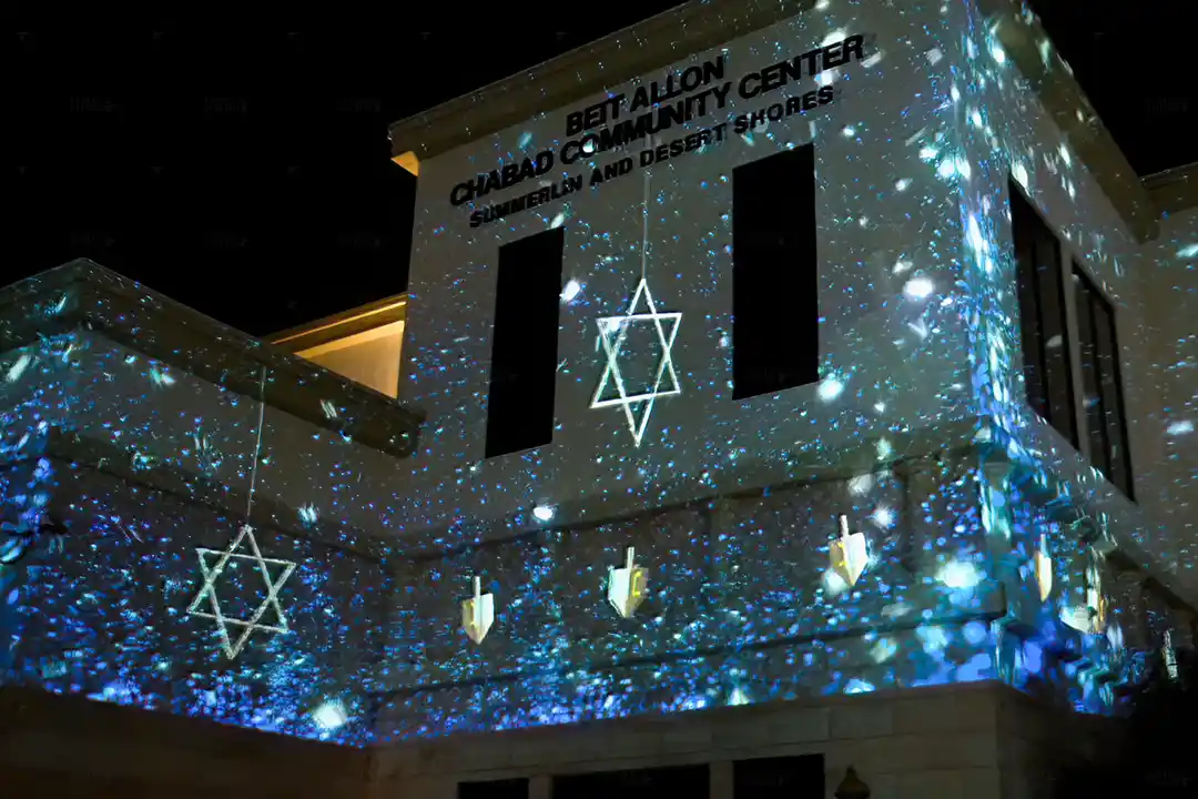 Synagogue Chabad Of Summerlin Chanukah Celebration Projection Mapping Blue Sparkles